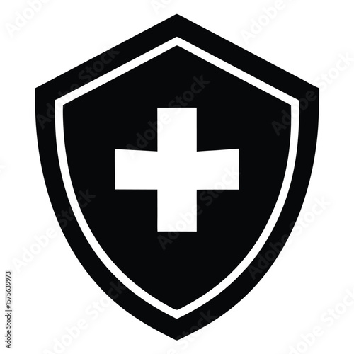 Medical shield with cross icon represents healthcare safety and protection concepts.