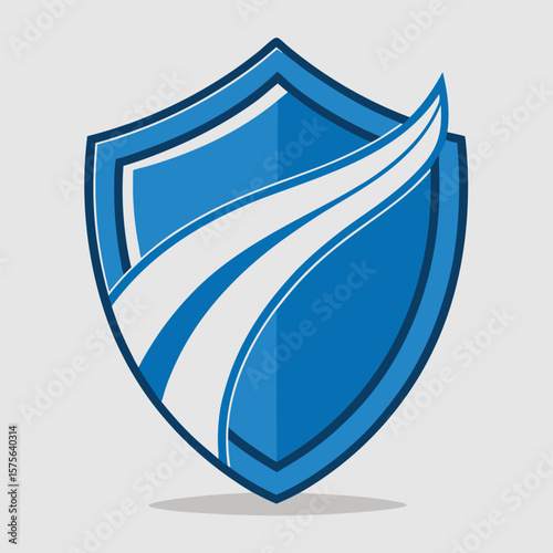 Modern blue shield logo design with swooshes representing security and protection