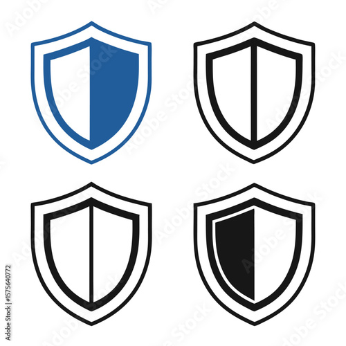 Set of four shield icons in different styles representing protection and security concepts
