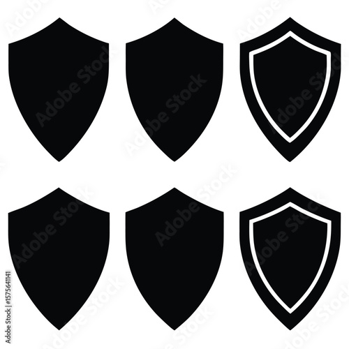 Shield silhouettes in black color representing protection safety security and defense vector elements