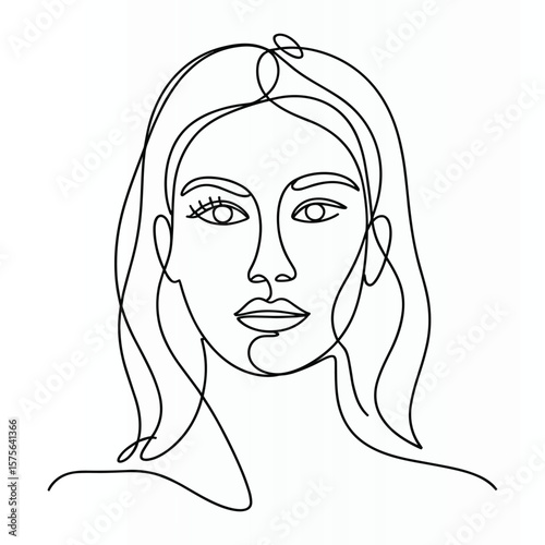 Woman Face Single  continuous Line Art Drawing