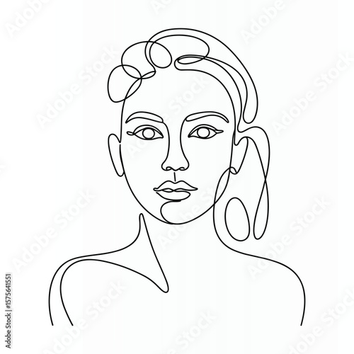 Woman Face Single  continuous Line Art Drawing