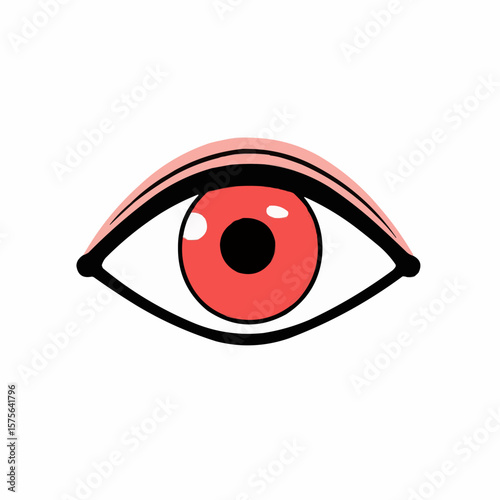 Minimal flat clipart of irritated eye on white background, ideal for cosmetic packaging, allergy care labels and wellness products