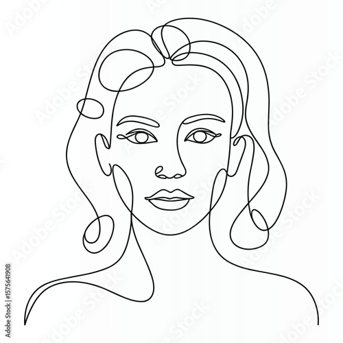 Woman Face Single  continuous Line Art Drawing