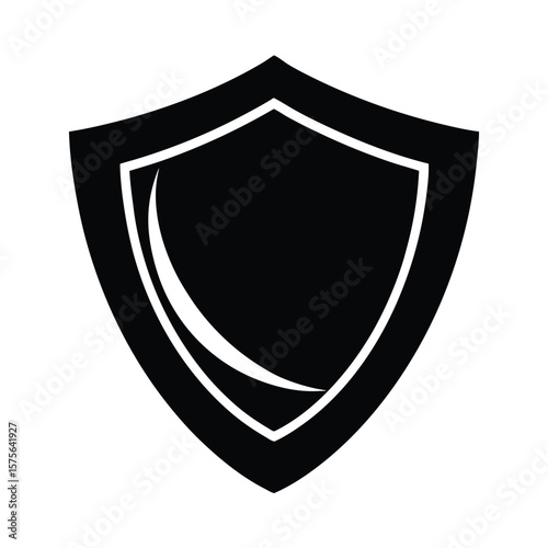 Abstract minimalist shield design with a black and white graphic element isolated