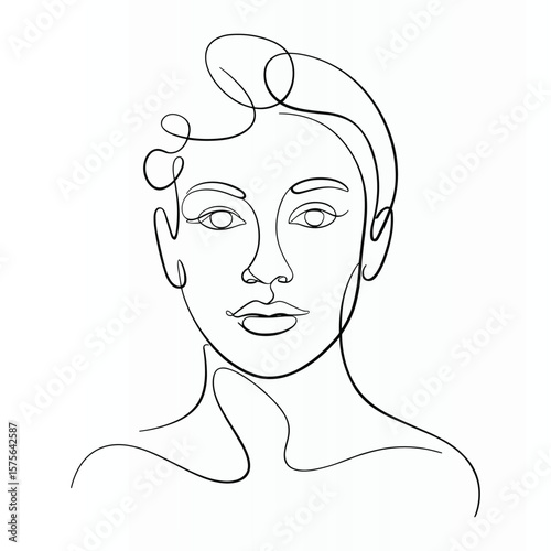 Woman Face Single  continuous Line Art Drawing