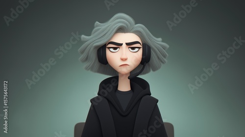 A 3D character illustration of a person feeling stressed or annoyed while working at a call center or losing a video game. A concept for workplace burnout and frustration