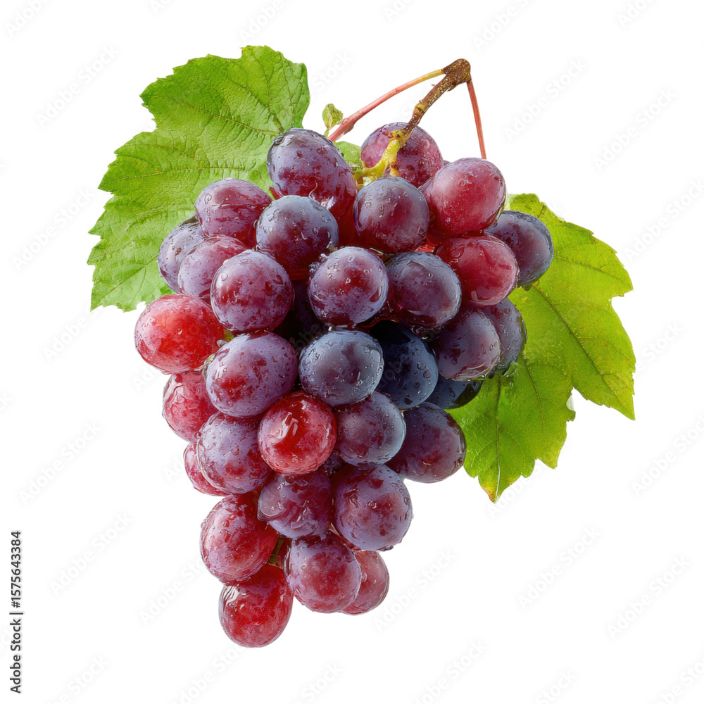 Fototapeta premium Fresh Bunch of Grapes with Stem Isolated on White Background