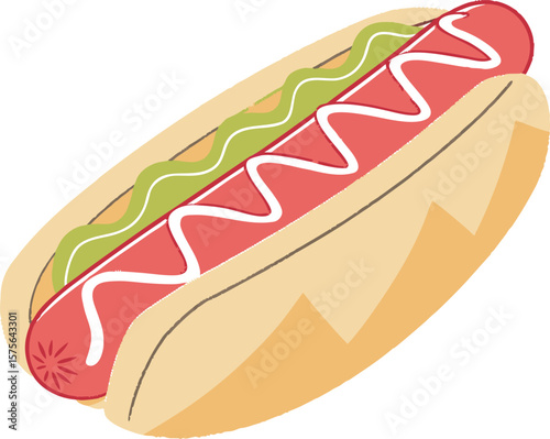 Vector art of a delicious hotdog with mustard and ketchup is ready to be eaten for lunch