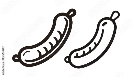 Two stylized cartoon sausages with black outlines on a white background