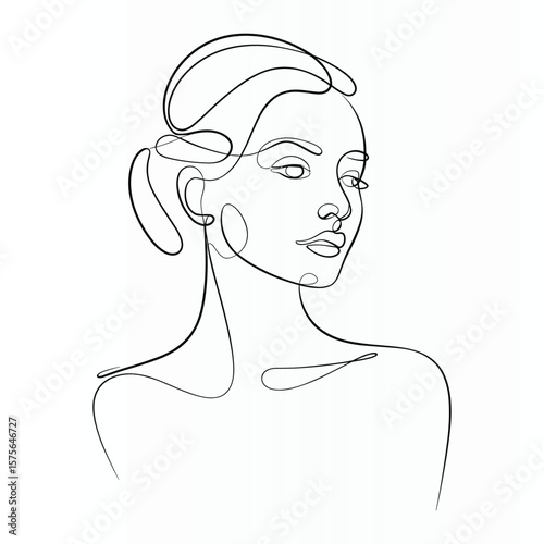 Woman Face Single  continuous Line Art Drawing