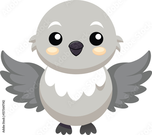 White and Gray Bat with Big Ears Cartoon Vector
