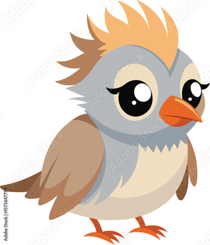 Smiling Brown Bird with Crest Vector
