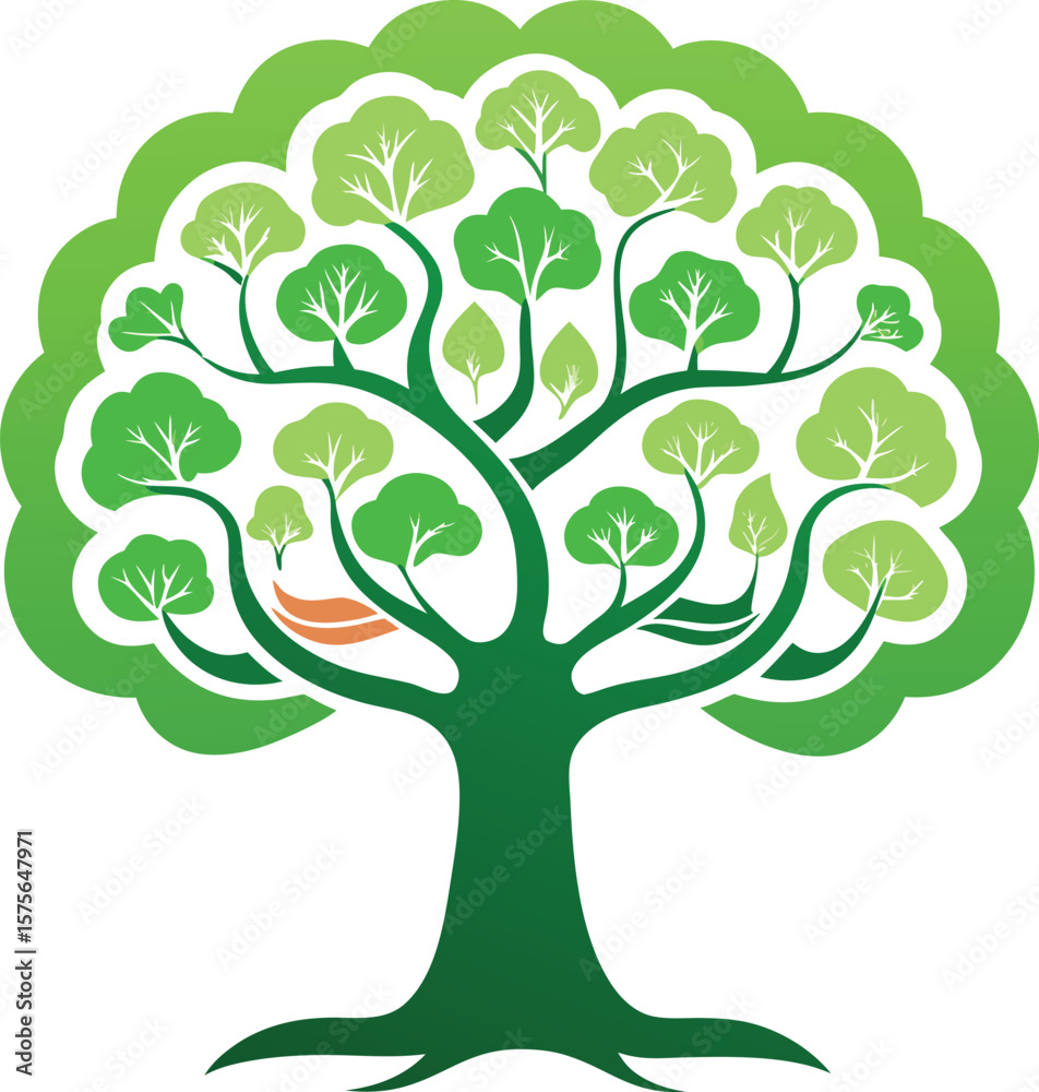 Obraz premium Floral Tree with Swirling Green Leaves Vector