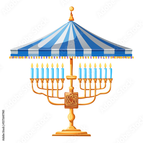 Hanukkah Menorah Illustration with Blue and White Canopy
