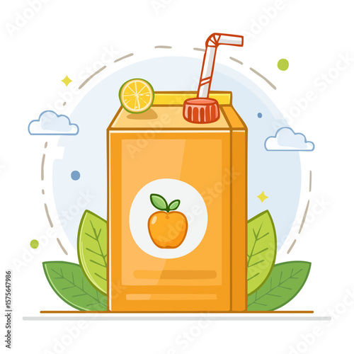 Orange juice box with straw refreshing beverage healthy drink illustration