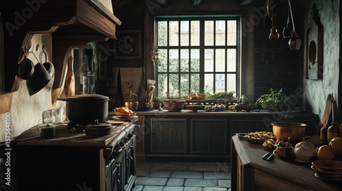 Old kitchen interior food preparation still life