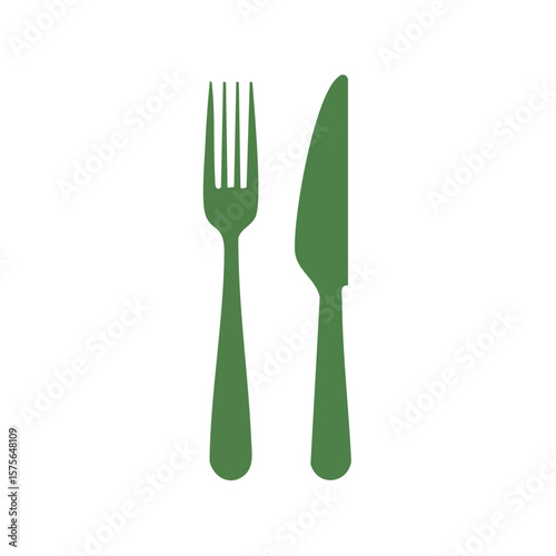 Simple green fork and knife illustration on black background catering service graphic