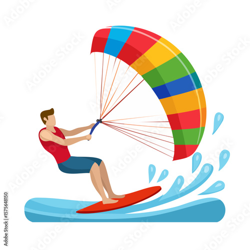 Vibrant watersport scene featuring kitesurfing athlete on a sunny day