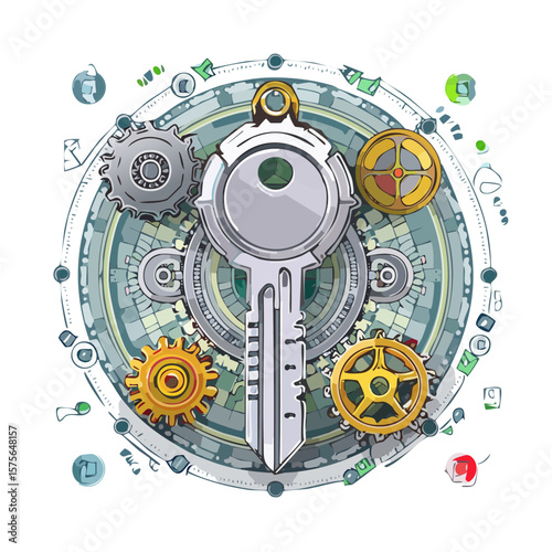 Steampunk Key with Gears and Cogs Illustration