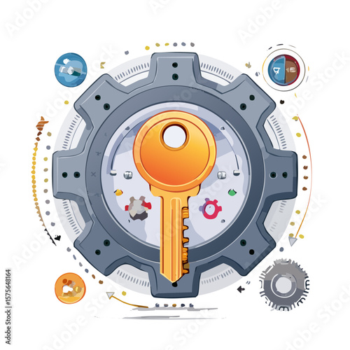 Key to Success: Cartoon Gear and Key Illustration