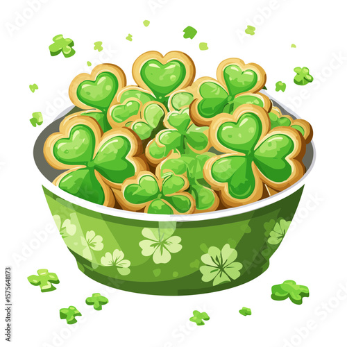 Bowl of Clover Cookies for St. Patrick's Day Celebration