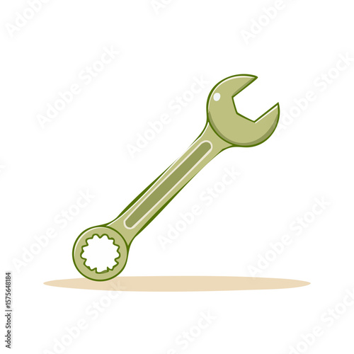 Illustration of a green wrench tool with open and closed ends for repair work maintenance