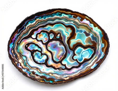 beautifully detailed paua abalone shell on the left side of a clean white background, perfect for photo use