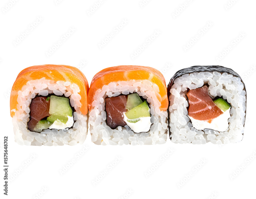 Three sushi rolls on a black background Three sushi rolls on a black background