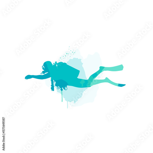 Scuba Diver Silhouette with Splash Effect on Black Background
