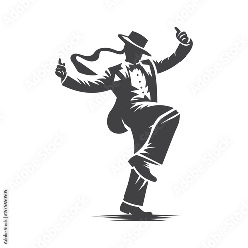 Cultural Cajun Jig Dancer silhouette. Dancer Vector artwork on isolated background.