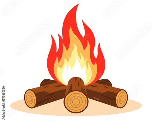 Bright and Warm Campfire Flames with Logs Surrounded by Outdoor Setting for Recreation and Relaxation Concept