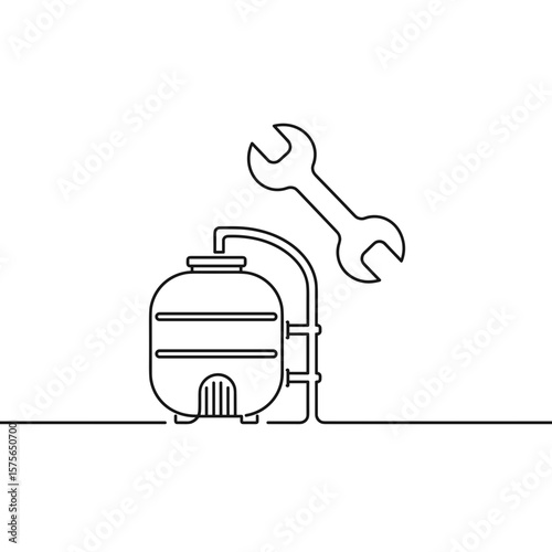 Septic tank. Outline scheme of valve connection and maintenance wrench