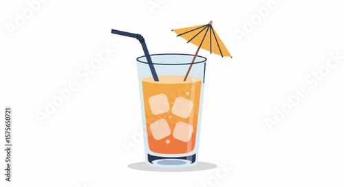 Refreshing Tropical Cocktail: A vibrant, summery cocktail featuring a chilled glass, a refreshing drink, ice, and an umbrella.