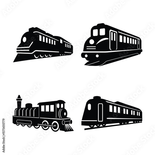Train Silhouette Vector Set Black Icon Collection Isolated on White Background
