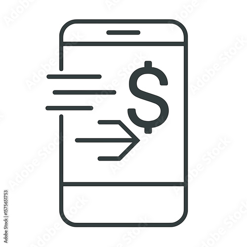 Mobile fast payment system icon with dollar symbol and arrow on smartphone screen