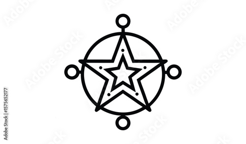 Simple outline of a sheriff star badge emblem with compass rose elements