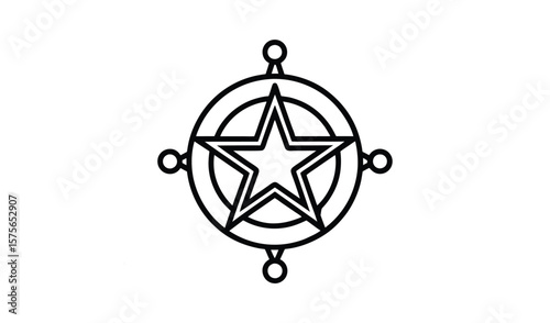 Stylized star compass rose with circular elements and four cardinal points