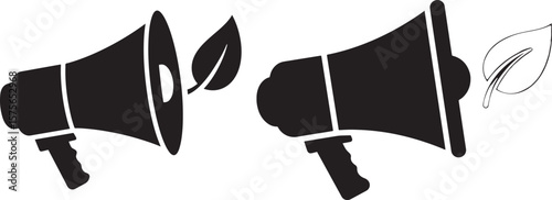 Eco Friendly Announcement Megaphones with Leaves in Black Silhouette
