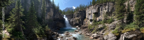 Panoramic view of majestic waterfall in nature 360 degrees hdr landscape environment