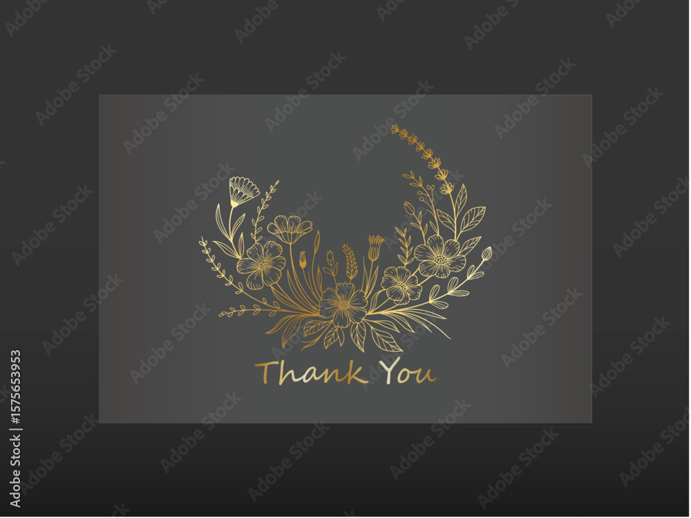 Obraz premium gold line hand drawn floral thank you card template design