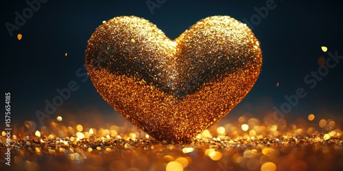 Sparkling golden heart shines brightly against a dark background, capturing the essence of love and affection in a magical moment
