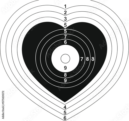 A heart shaped target with concentric circles and numerical markings on it