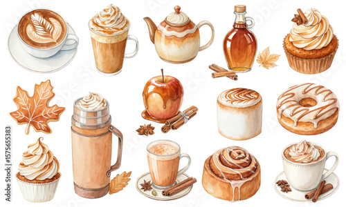 Watercolor Pumpkin Spice and Autumn Treats Clipart Set