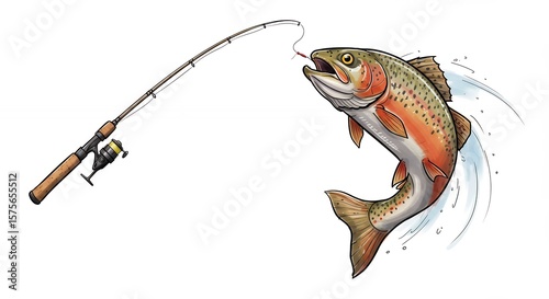 Fishing rod and jumping trout