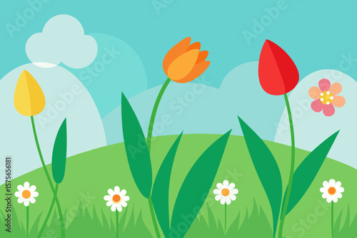 oft-green-grassland-with-colorful-tulips--daisies