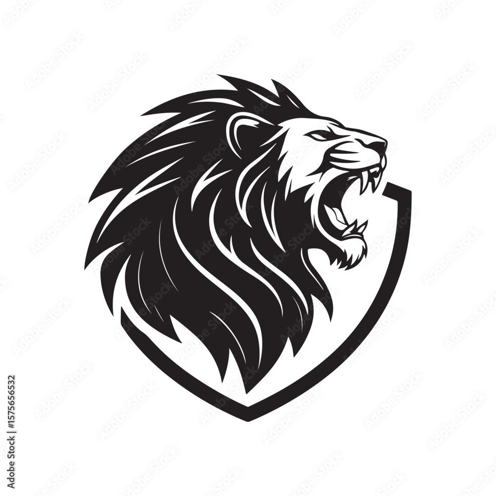 Fototapeta premium lion vector silhouette clip art logo design illustration. roaring head face collections.