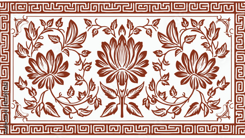 Filipino folk art yakan cloth seam vector, Traditional textile pattern with intricate geometric design featuring brown, blue and tan colors creating a seamless border