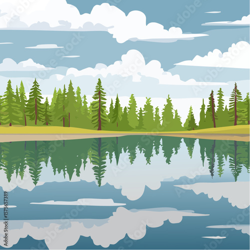 Serene Lakeside Landscape with Forest Reflection
