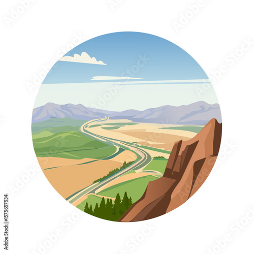 Scenic Highway Through Mountain Landscape Illustration